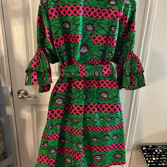 African Print Vibrant Green and Pink Dress! - Picture 6 of 12